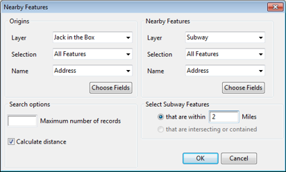 Nearby Features Dialog Box